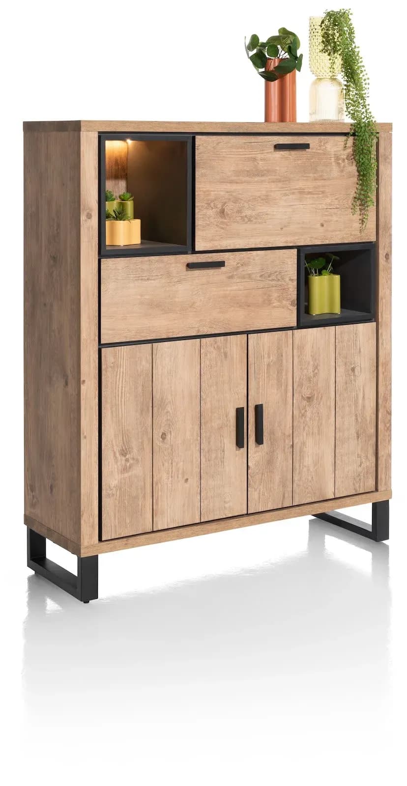 Pavarotti, Highboard 125 cm - 2-Türen + 1-Lade + 1-Klappe + 2-Nischen (+ LED)
