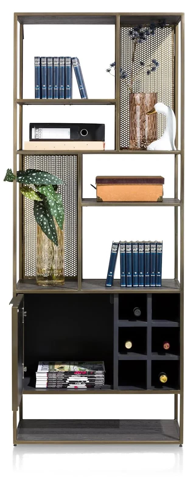 City, Bücherregal 70 cm - 1-Tür + 6-Nischen + 6-Weinfächer