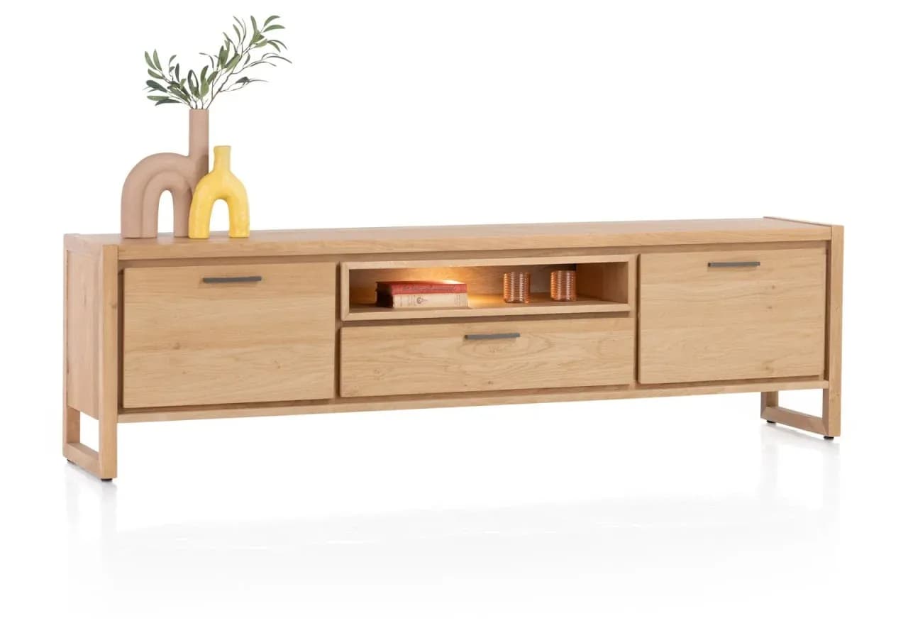 Nystead, Lowboard 210 cm. - 2-Türen + 1-Lade + 1-Nische (+ LED)