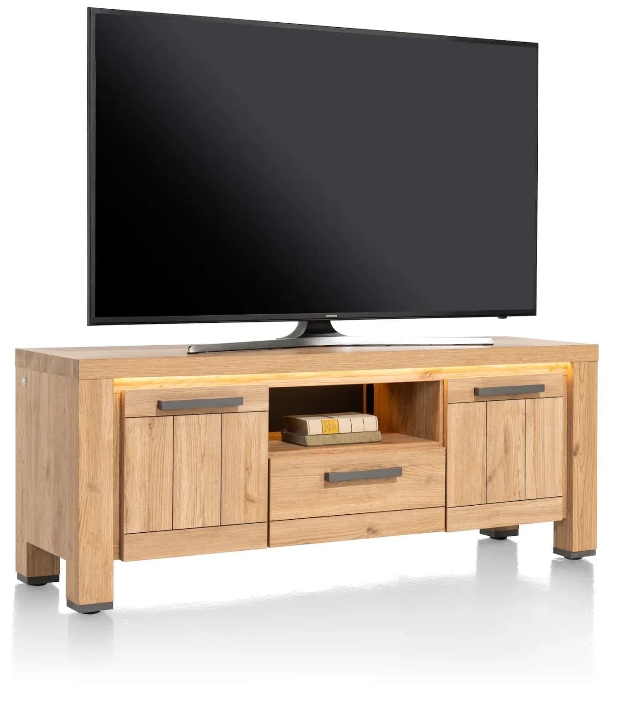 Delmonte, Lowboard 140 cm - 2-Türen + 1-Lade + 1-Nische (dimmbare LED-Beleuchtung)