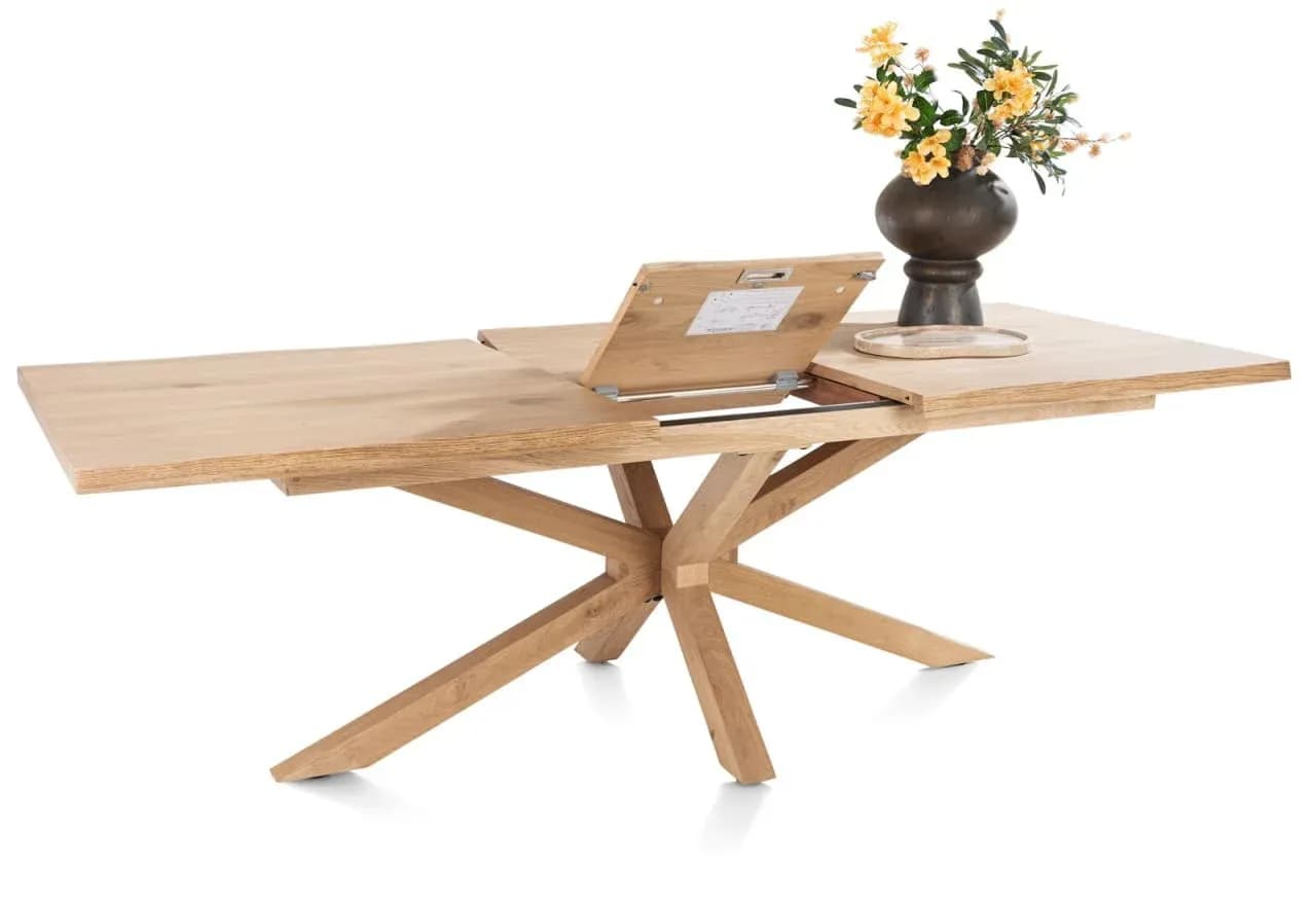 Nyborg, Ausziehtisch 190 (+ 50) x 100 cm - Tischplatte mit natürliche Baumkante - Mittelfuß Holz