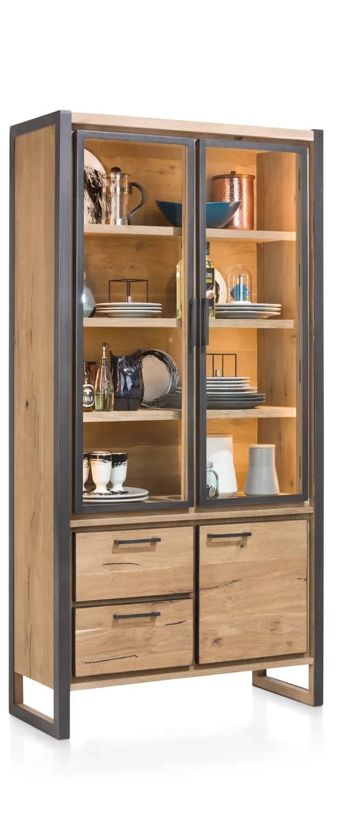 Metalo, Vitrine 2-Glastüren + 1-Tür + 2-Laden (+ LED)