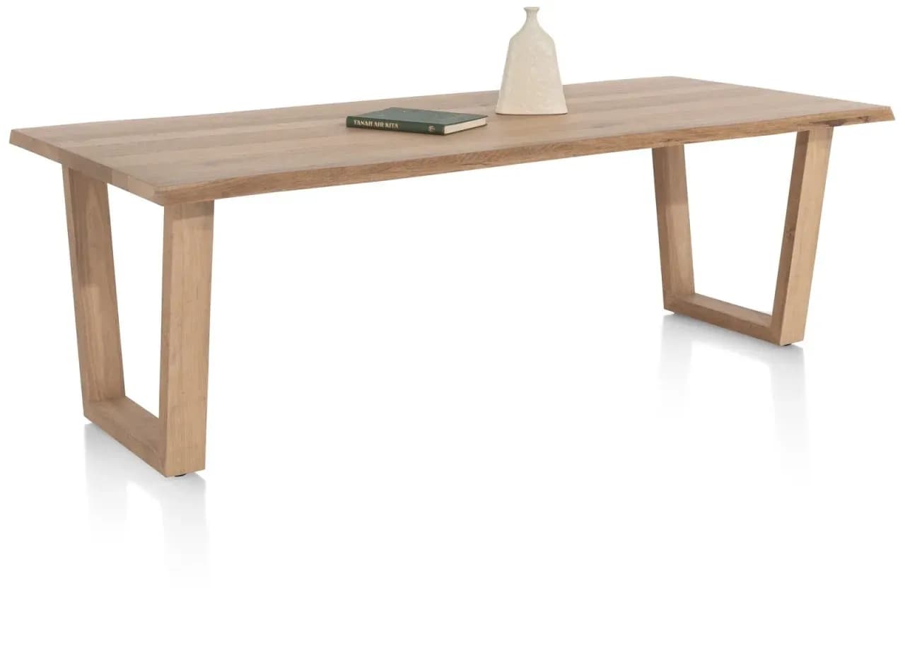 Nyborg, Tisch 230 x 100 cm - Tischplatte mit natürliche Baumkante - V-Fuß Holz