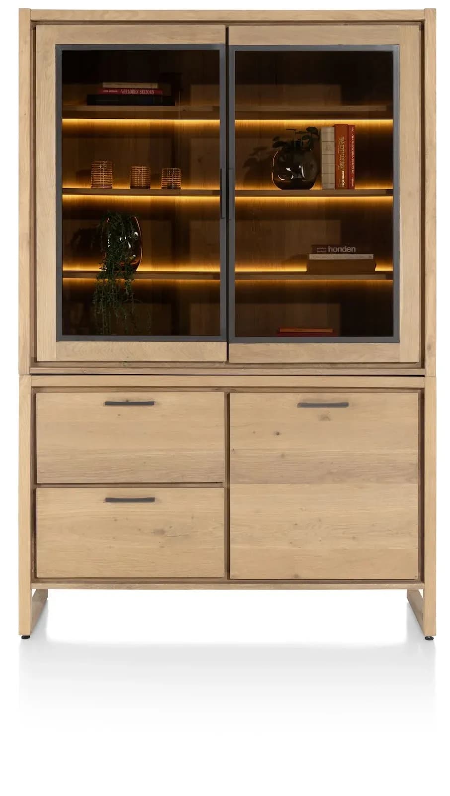 Nystead, Buffet 140 cm. - 1-Tür + 2-Glastüren + 2-Laden (+ LED)