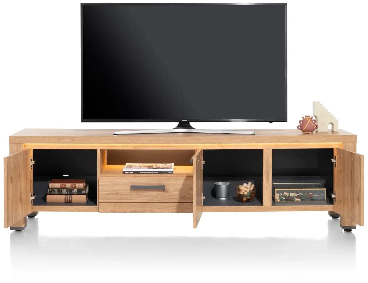 Delmonte, Lowboard 200 cm - 3-Türen + 1-Lade + 1-Nische (dimmbare LED-Beleuchtung)
