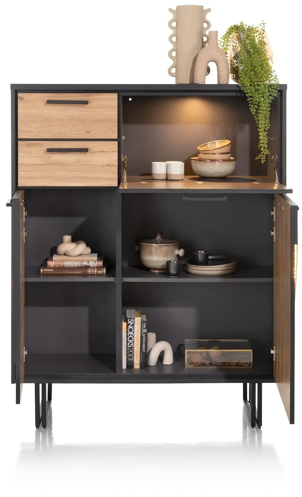 Avalon, Highboard 120 cm - 2-Türen + 2-Laden + 1-Klappe (+ LED)