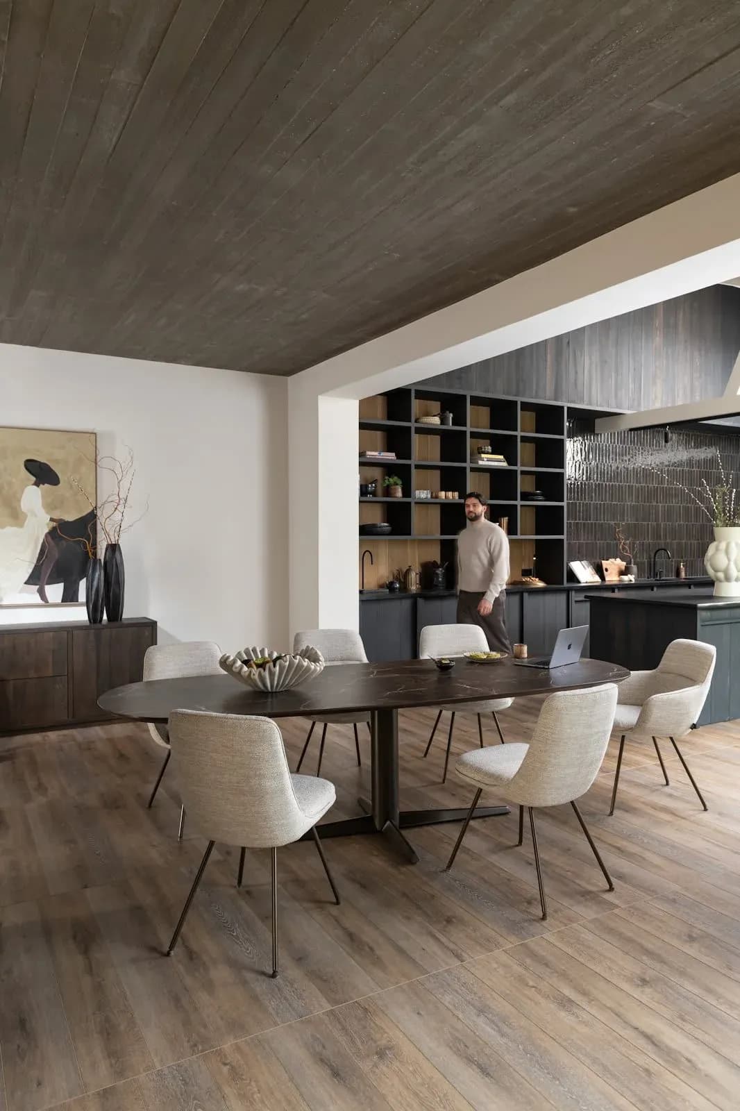 Caletta, Tisch oval 240 x 105 cm. - Primo Laminato (HPL) Tischplatte - zentraler Sternfüß steelbrown