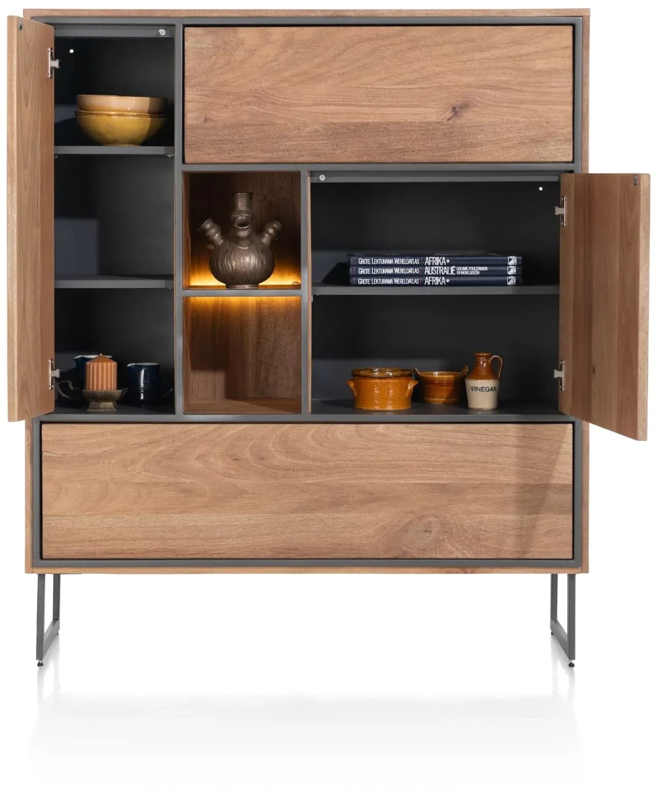 Trapani, Highboard 120 cm - 2-Türen + 2-Laden + 2-Nische (+ LED)