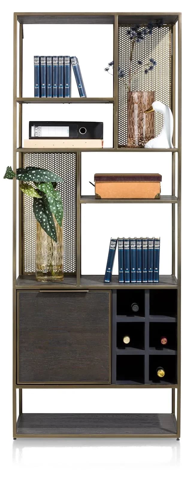 City, Bücherregal 70 cm - 1-Tür + 6-Nischen + 6-Weinfächer