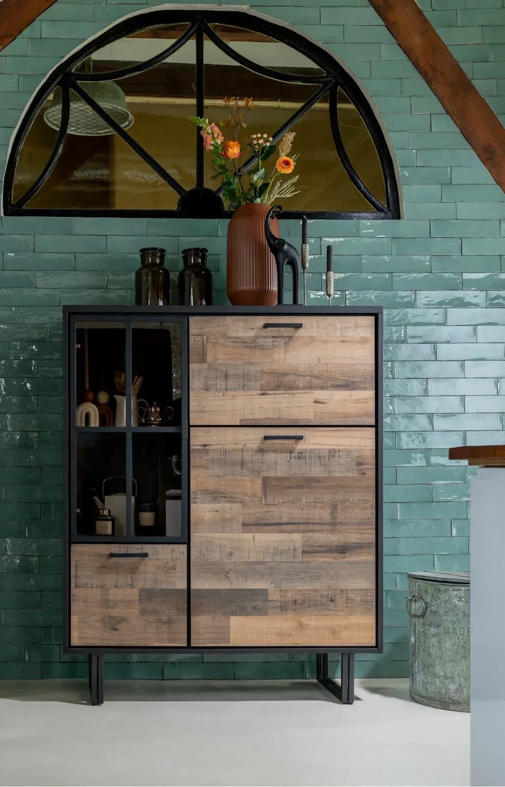 Avalon, Highboard 120 cm - 2-Türen + 1-Glastür + 1-Klappe (+ LED)