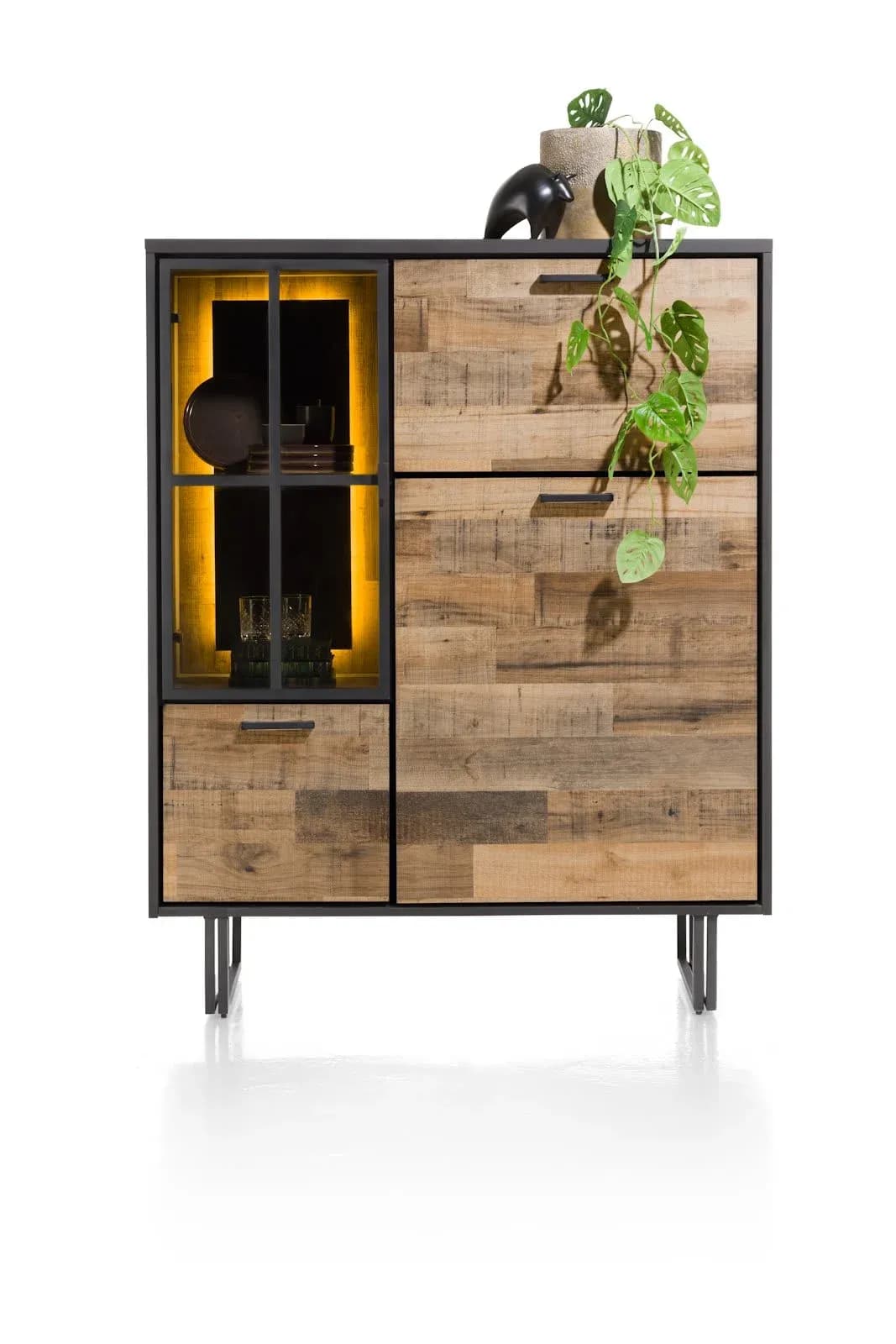 Avalon, Highboard 120 cm - 2-Türen + 1-Glastür + 1-Klappe (+ LED)