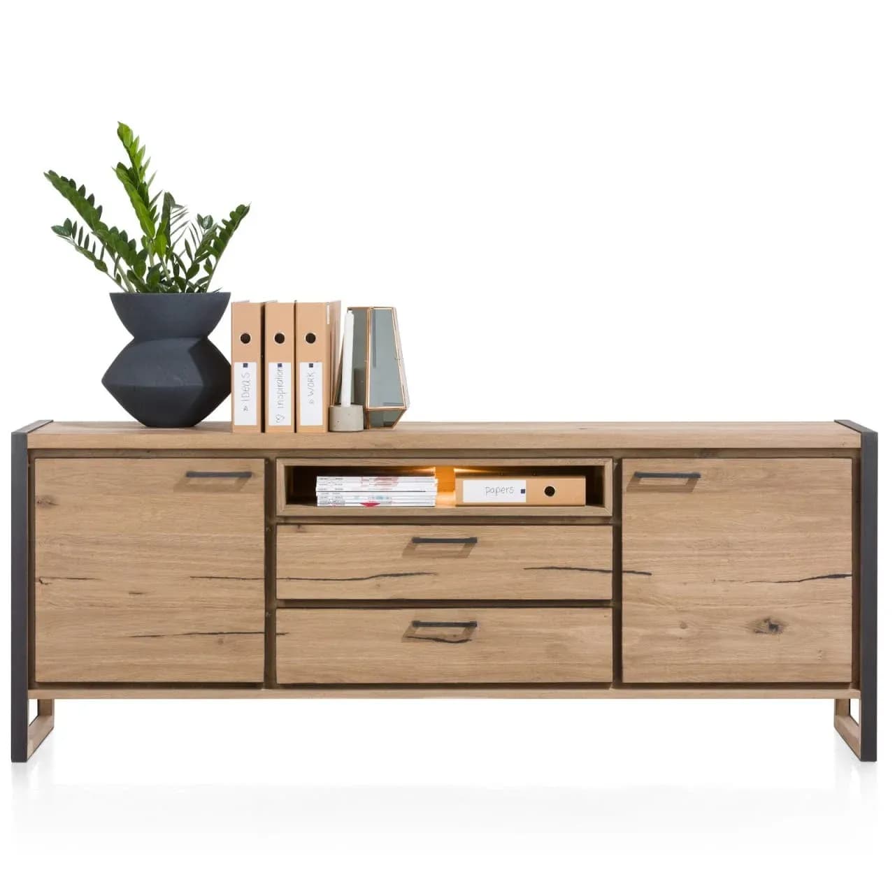 Metalo, Sideboard 210 cm - 2-Türen + 2-Laden + 1-Nische (+ LED)