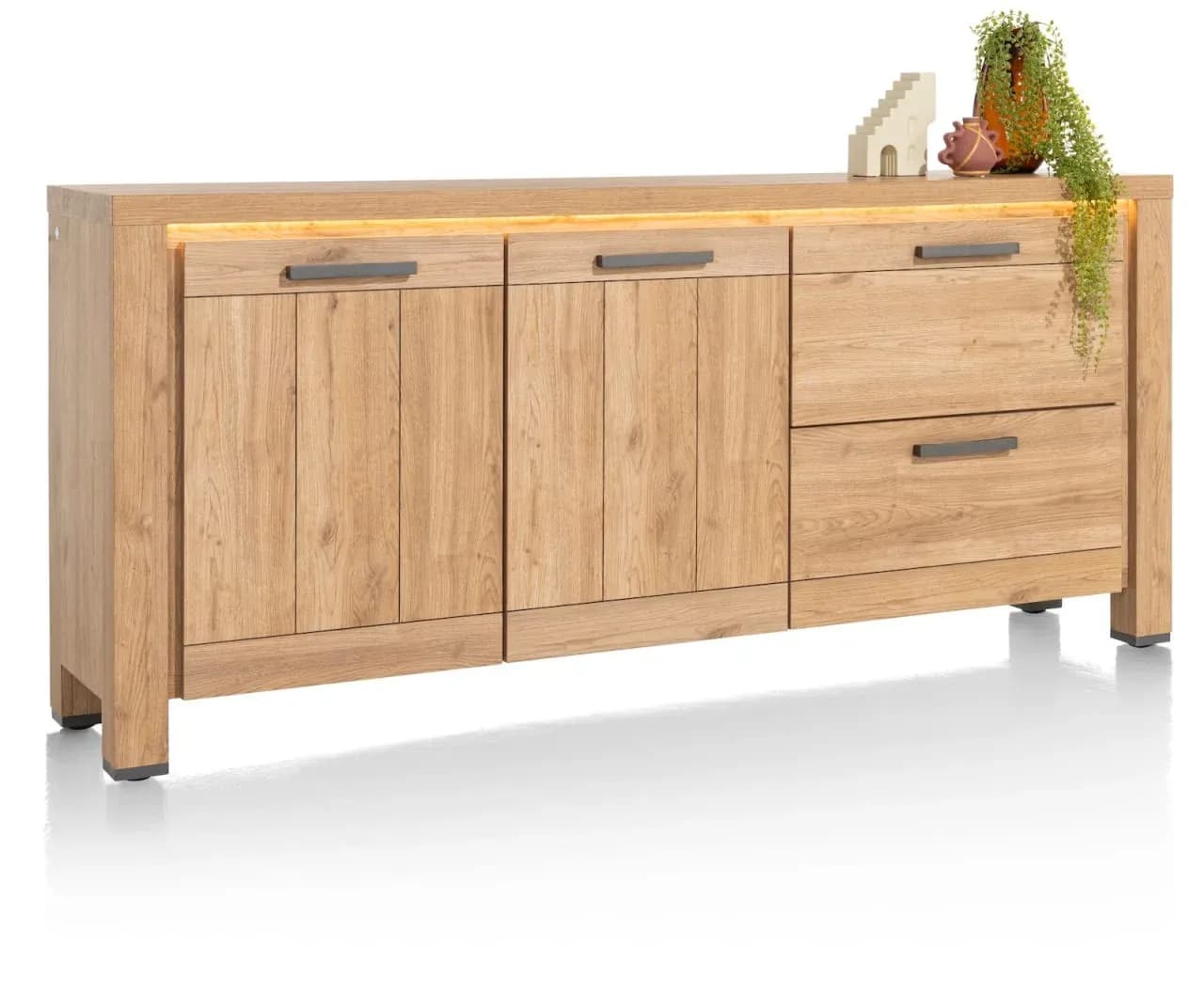 Delmonte, Sideboard 190 cm - 2-Türen + 2-Laden (dimmbare LED-Beleuchtung)
