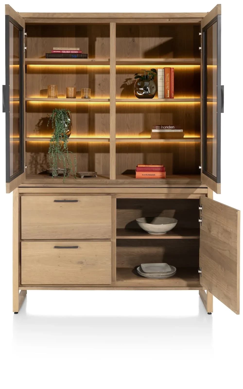 Nystead, Buffet 140 cm. - 1-Tür + 2-Glastüren + 2-Laden (+ LED)