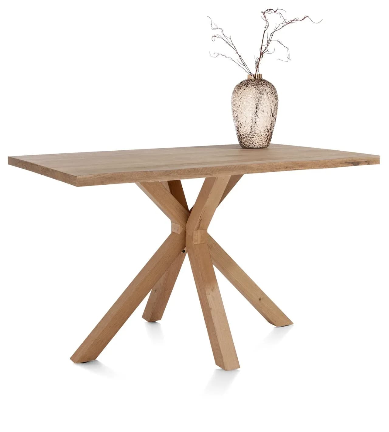 Nyborg, Tresentisch 150 x 100 cm -Tischplatte mit natürliche Baumkante -Mittelfuß Holz (Höhe: 92 cm)