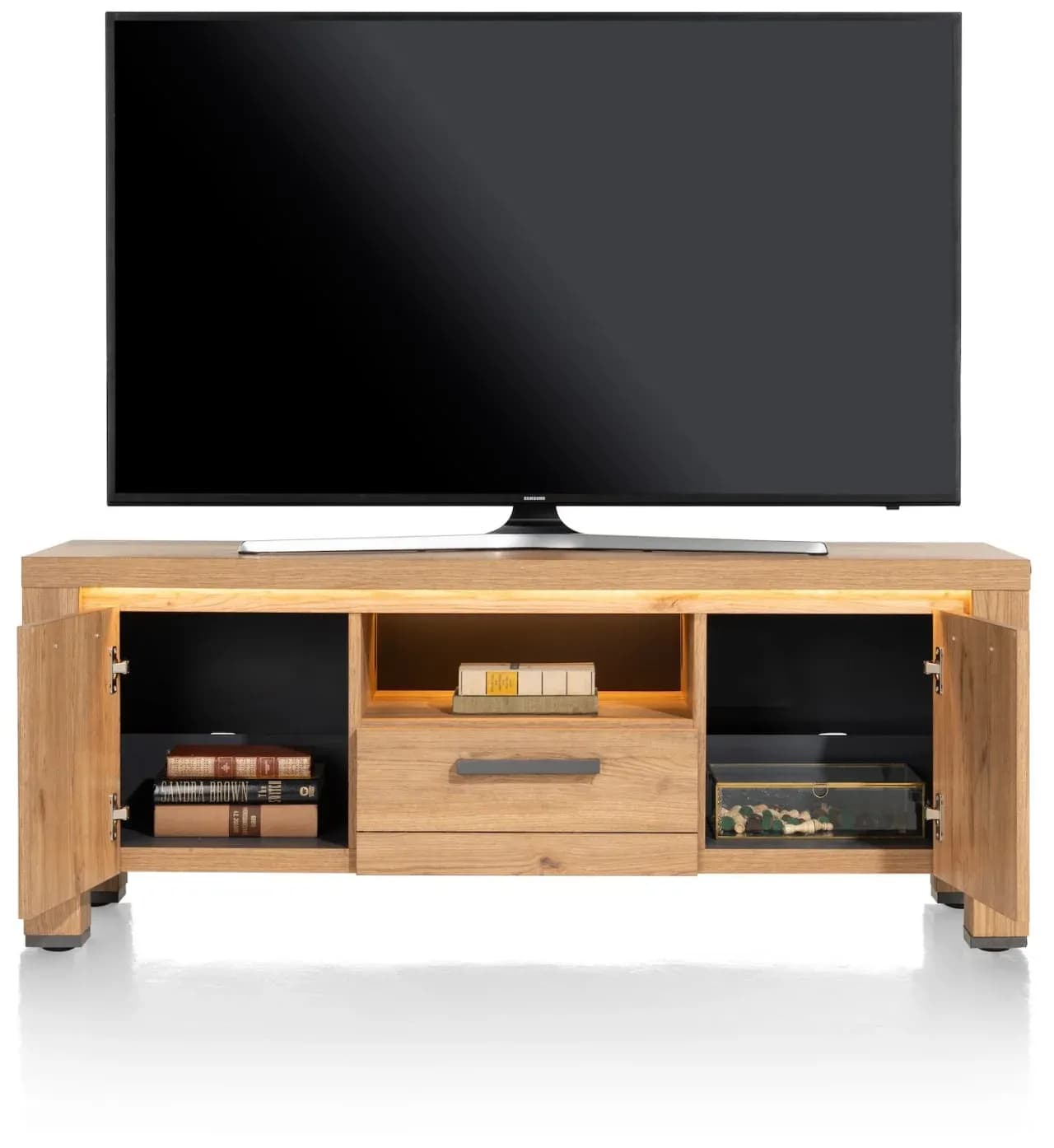 Delmonte, Lowboard 140 cm - 2-Türen + 1-Lade + 1-Nische (dimmbare LED-Beleuchtung)