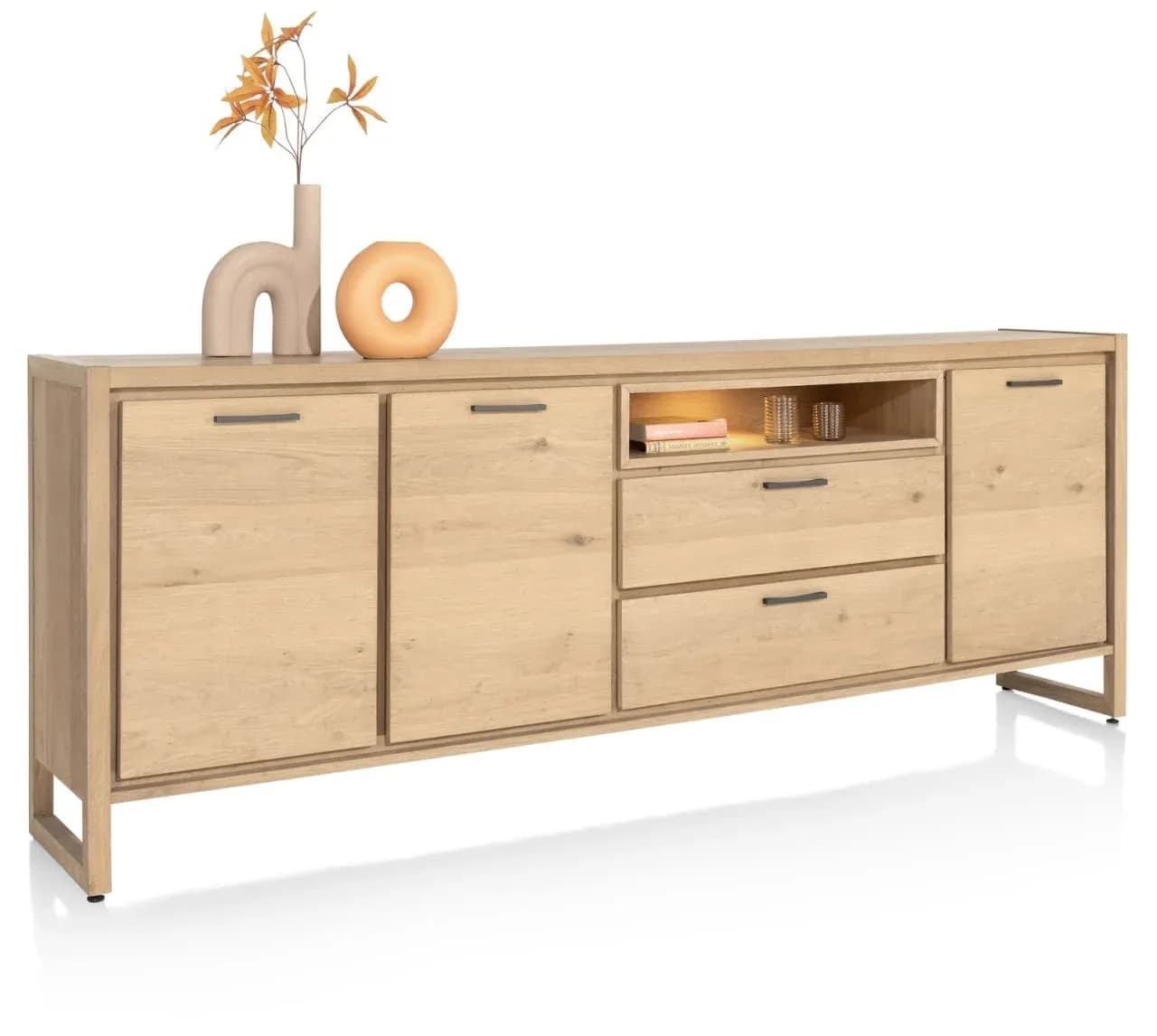 Nystead, Sideboard 240 cm. - 3-Türen + 2-Laden + 1-Nische (+ LED)