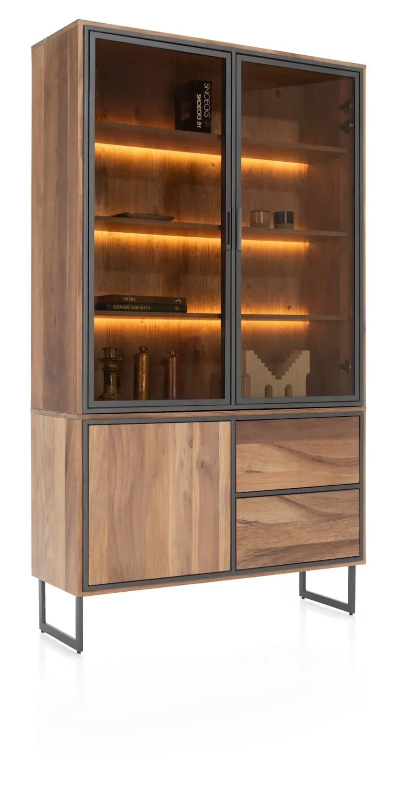 Trapani, Buffetschrank 120 cm - 2-Glastüren + 1-Tür + 2-Laden (+ LED)
