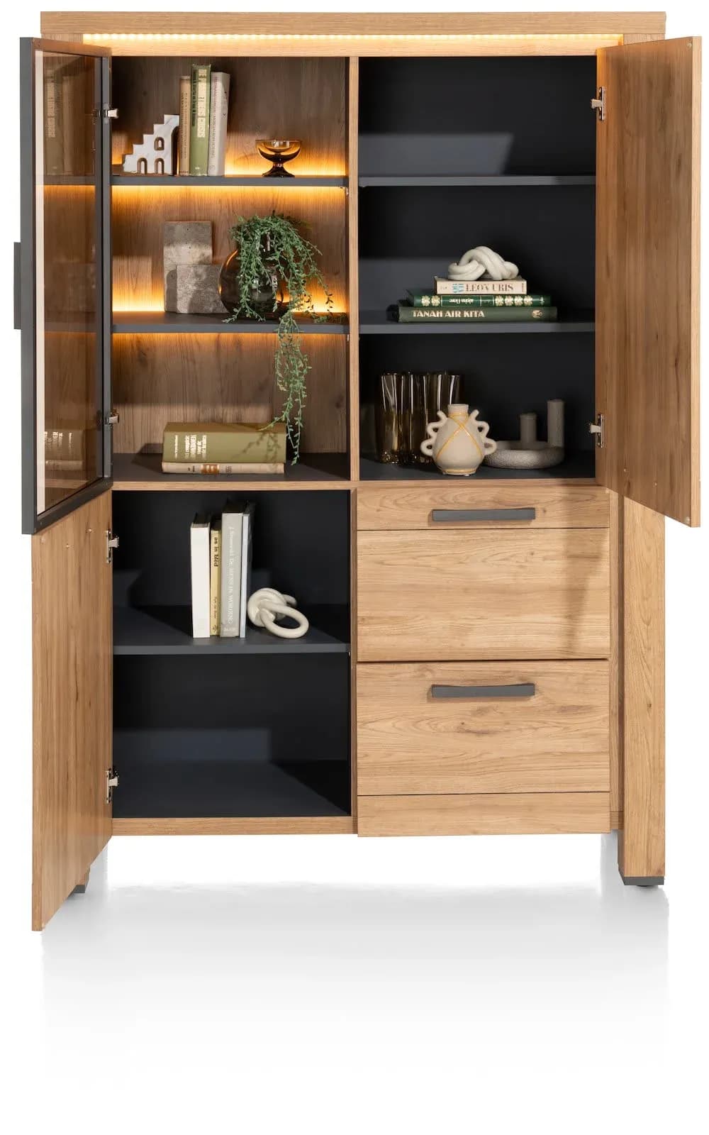 Delmonte, Schrank 120 cm - 1-Glastür + 2-Türen + 2-Laden (+ LED)