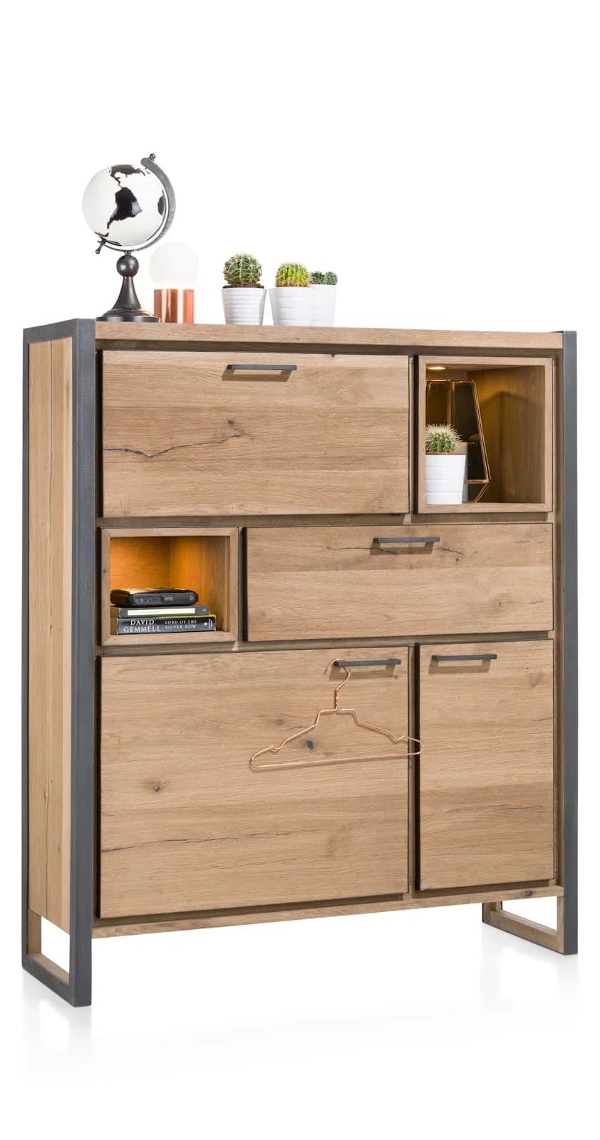 Metalo, Highboard 2-Türen + 1-Lade + 1-Klappe + 2-Nischen (+ LED)