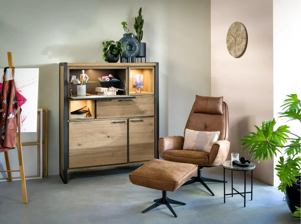 Metalo, Highboard 2-Türen + 1-Lade + 1-Klappe + 2-Nischen (+ LED)