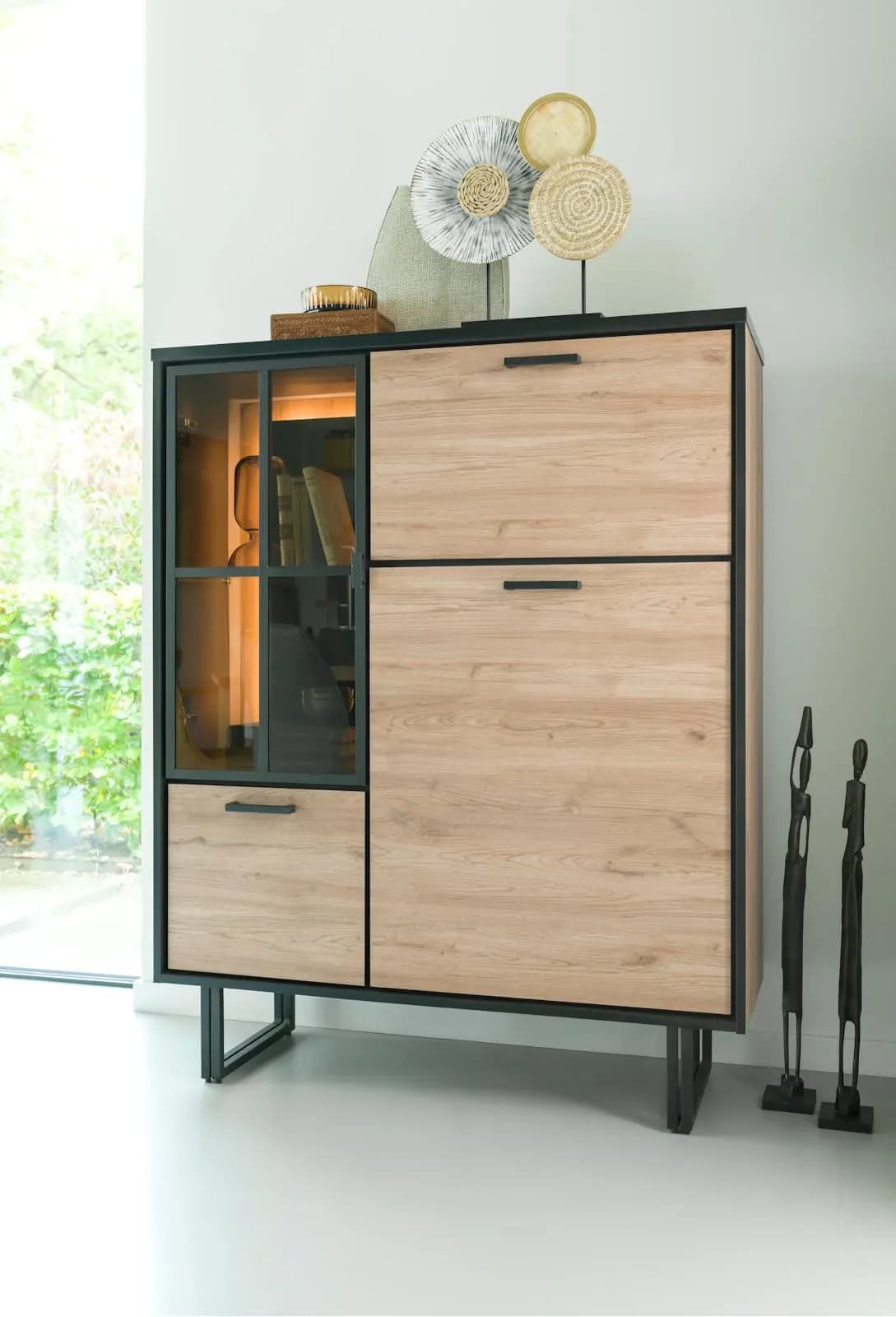 Avalon, Highboard 120 cm - 2-Türen + 1-Glastür + 1-Klappe (+ LED)