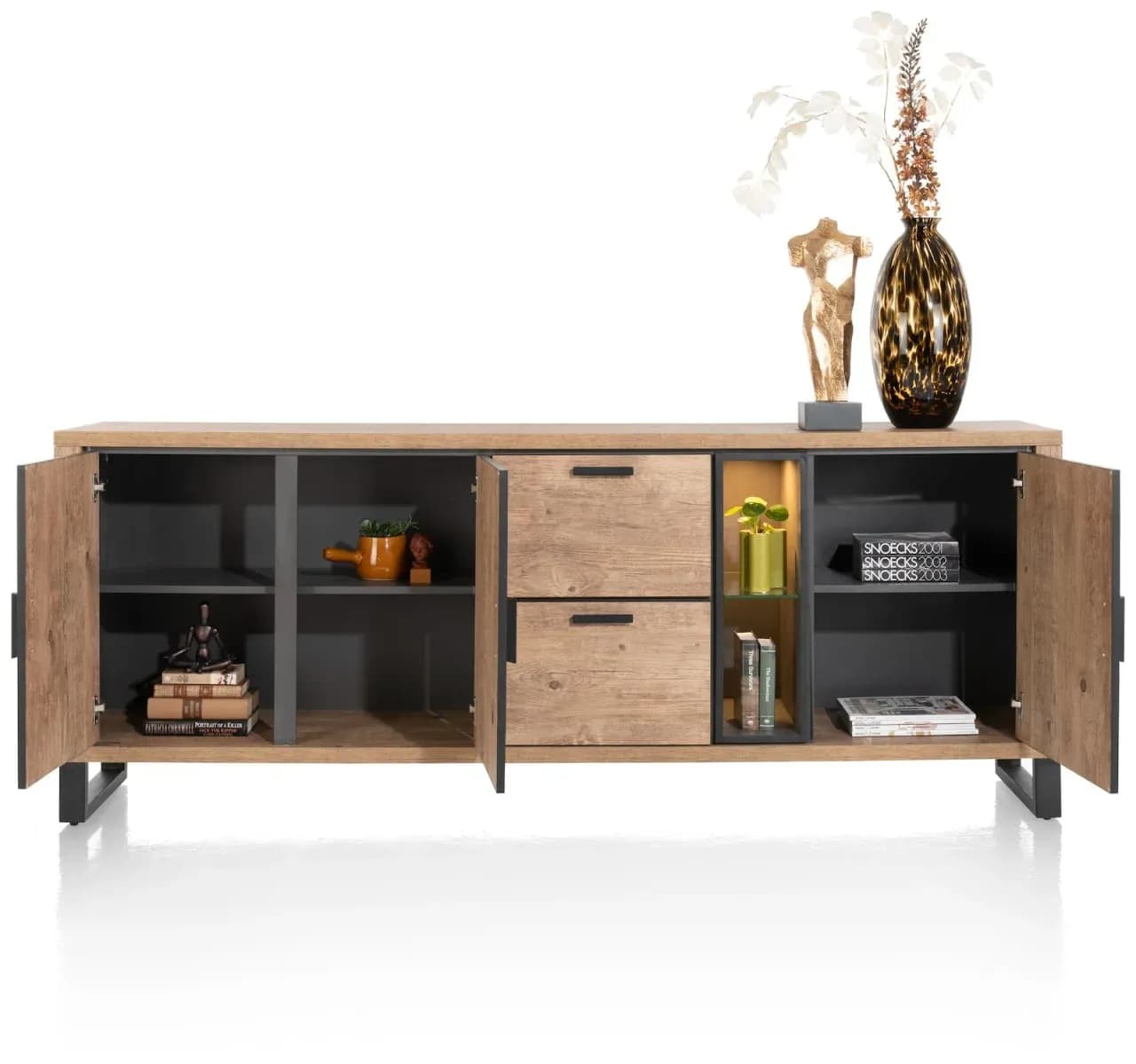 Pavarotti, Sideboard 230 cm - 3-Türen + 2-Laden + 2-Nischen (+ LED)