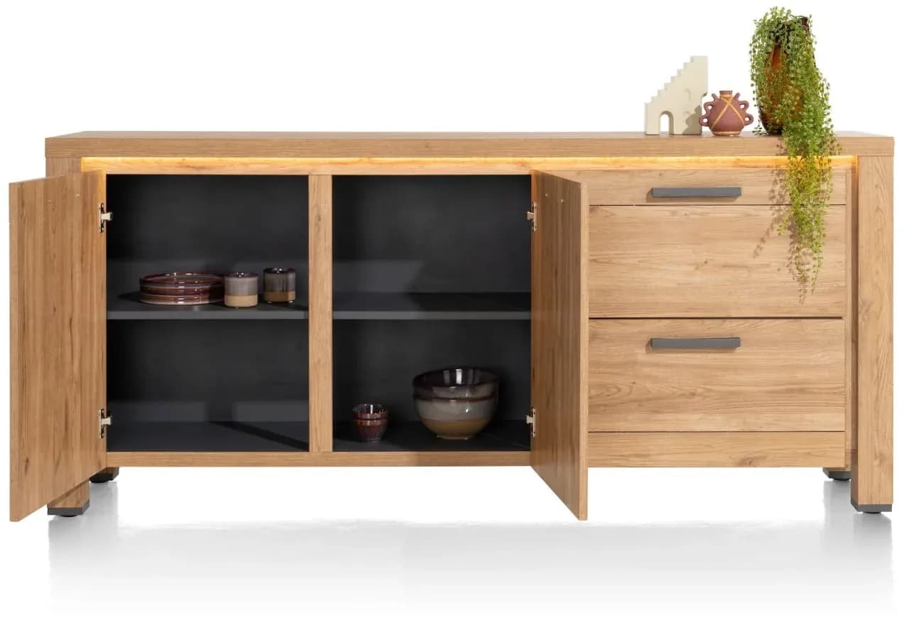 Delmonte, Sideboard 190 cm - 2-Türen + 2-Laden (dimmbare LED-Beleuchtung)