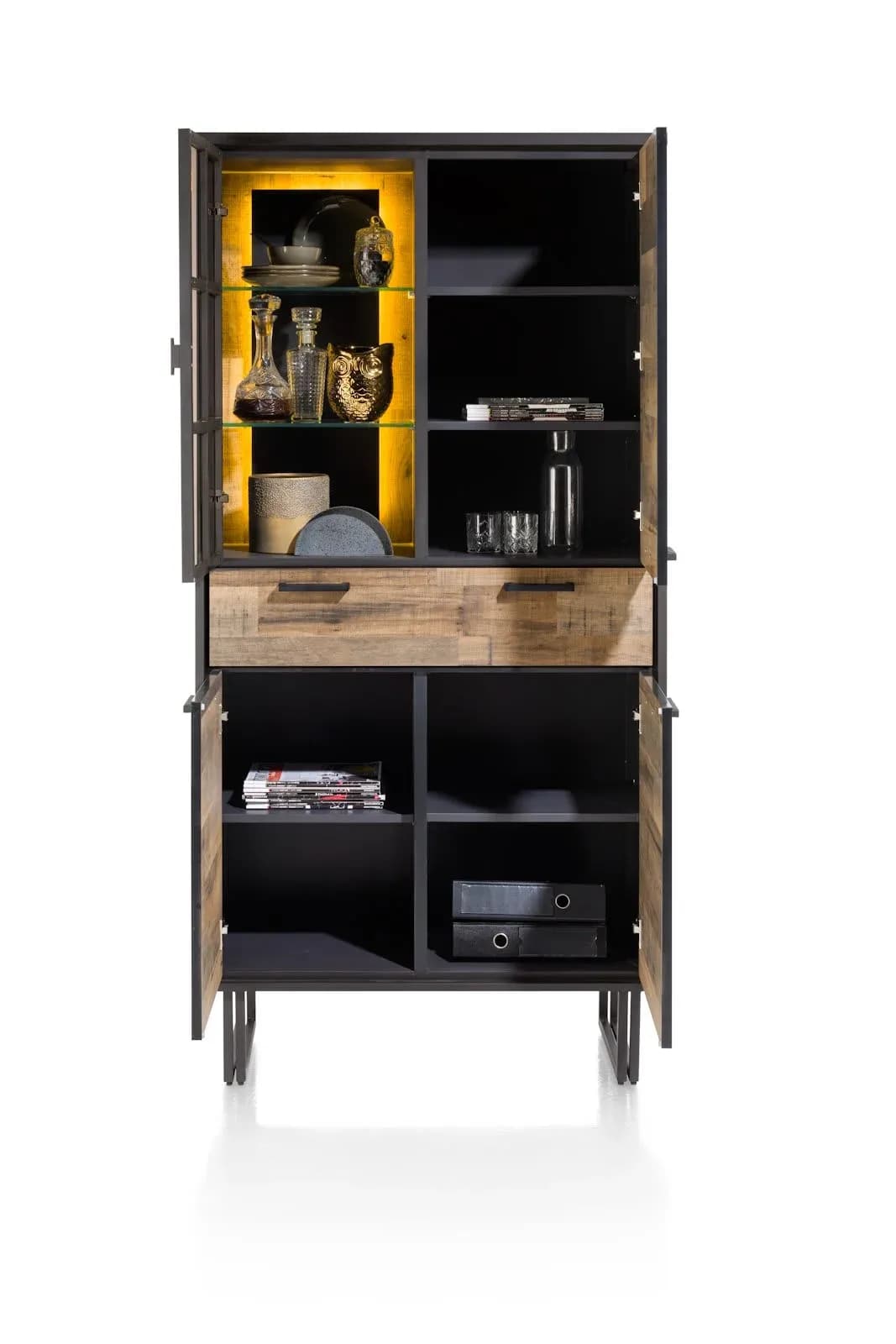 Avalon, Schrank 96 cm - 3-Türen + 1-Lade + 1-Glastür (+ LED)