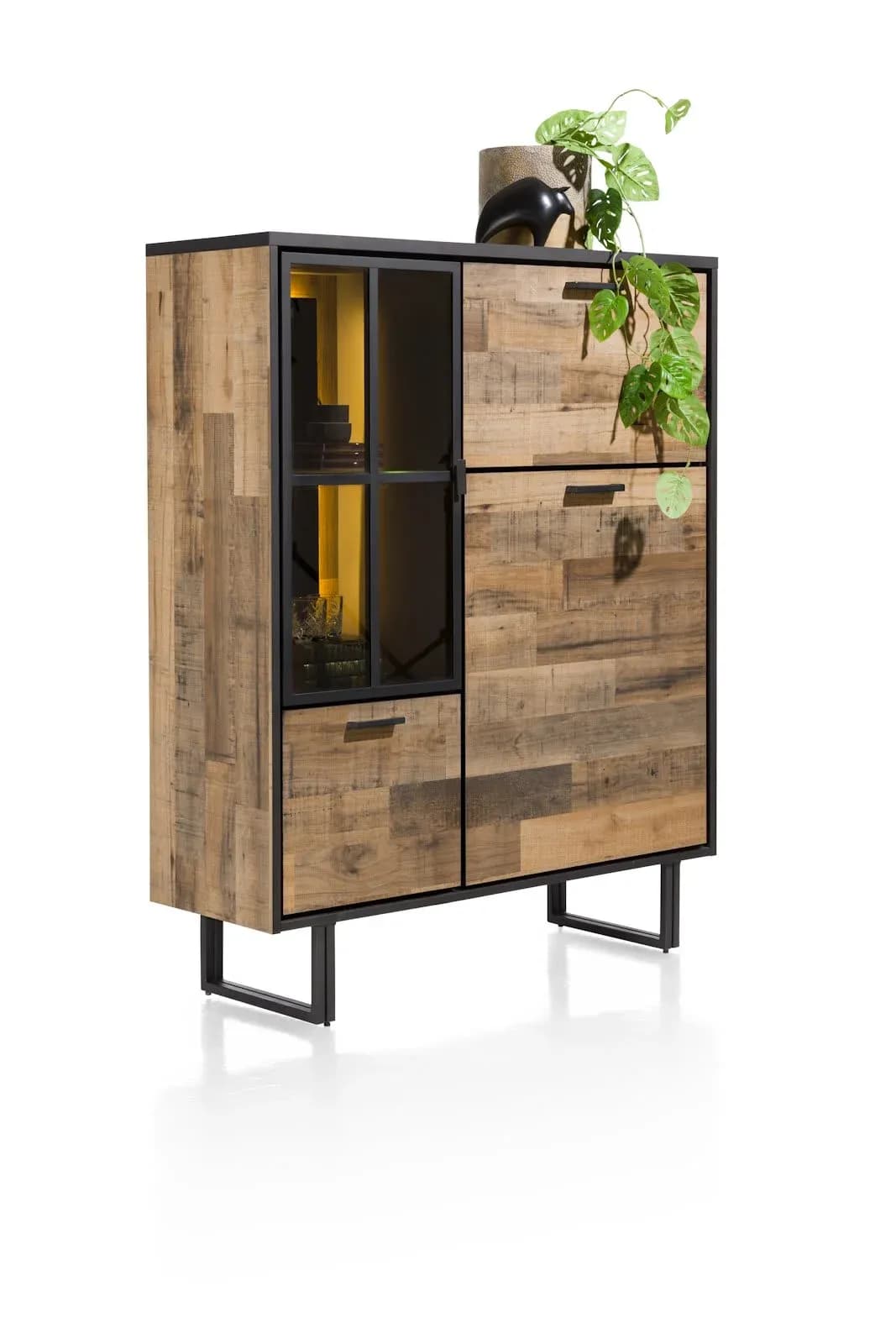 Avalon, Highboard 120 cm - 2-Türen + 1-Glastür + 1-Klappe (+ LED)