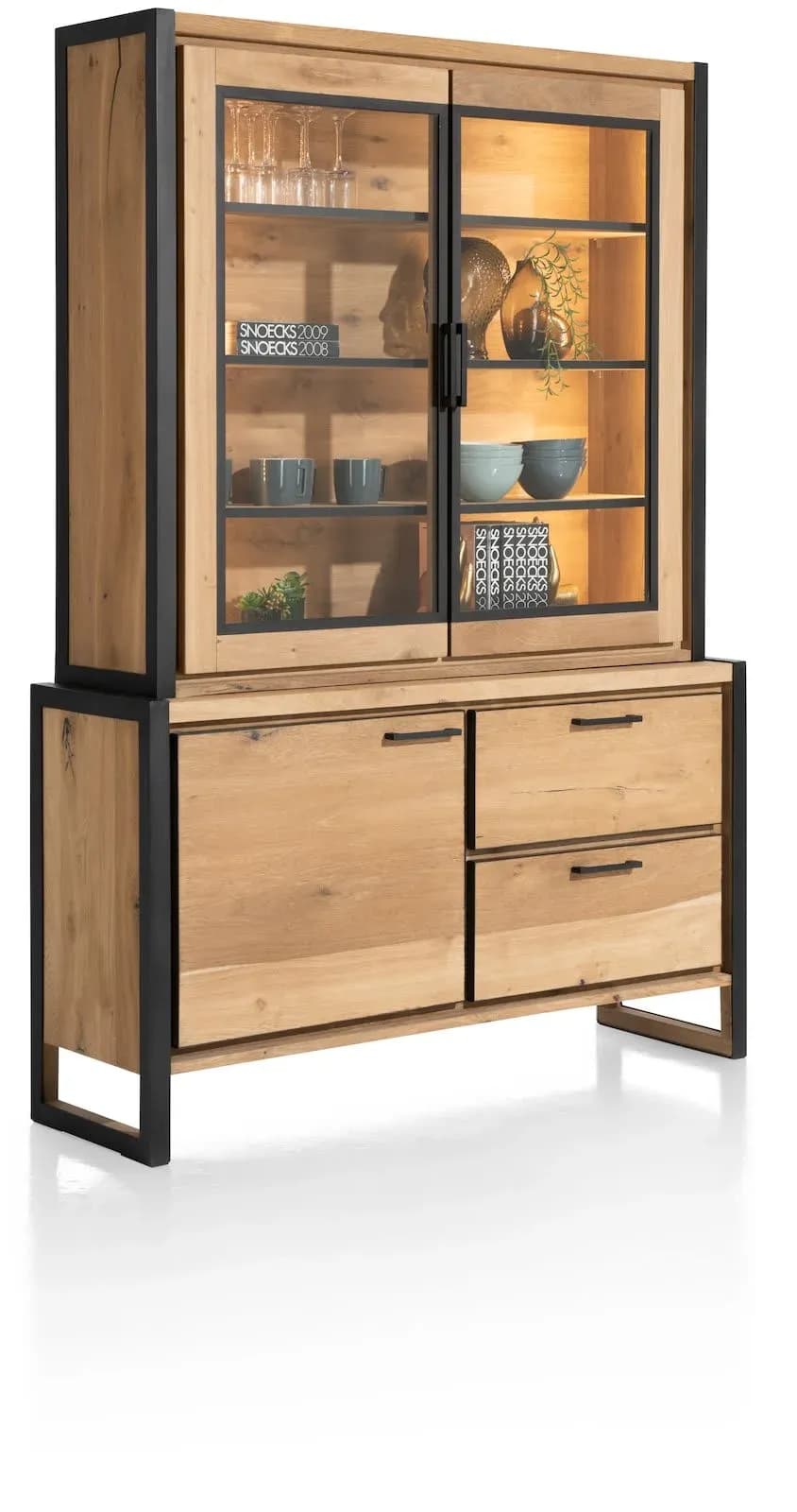 Metalo, Buffet 140 cm - 2-Glastüren (+ LED) + 1-Tuer + 2-Laden