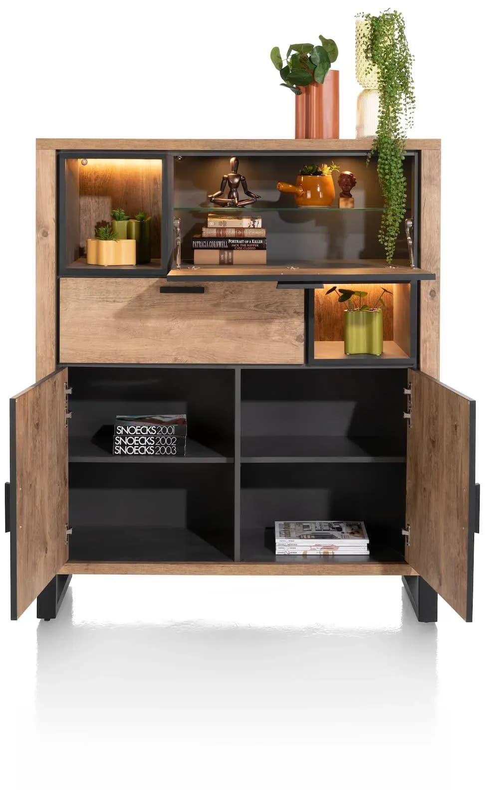 Pavarotti, Highboard 125 cm - 2-Türen + 1-Lade + 1-Klappe + 2-Nischen (+ LED)