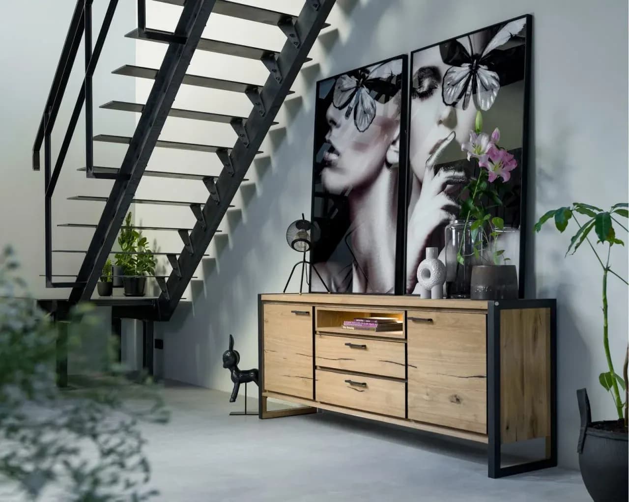 Metalo, Sideboard 210 cm - 2-Türen + 2-Laden + 1-Nische (+ LED)