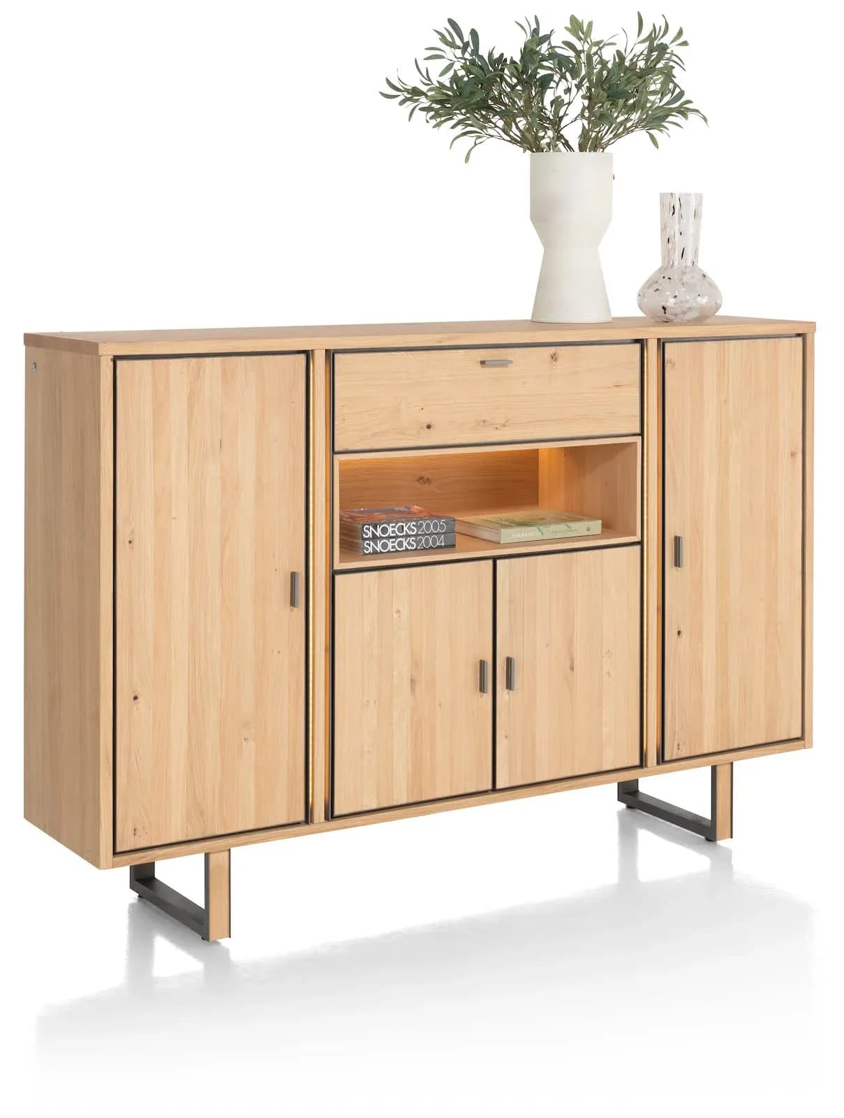 Shimanto, Highboard 180 cm - 4-Türen + 1-Lade + 1-Nische (dimmbare LED-Beleuchtung)