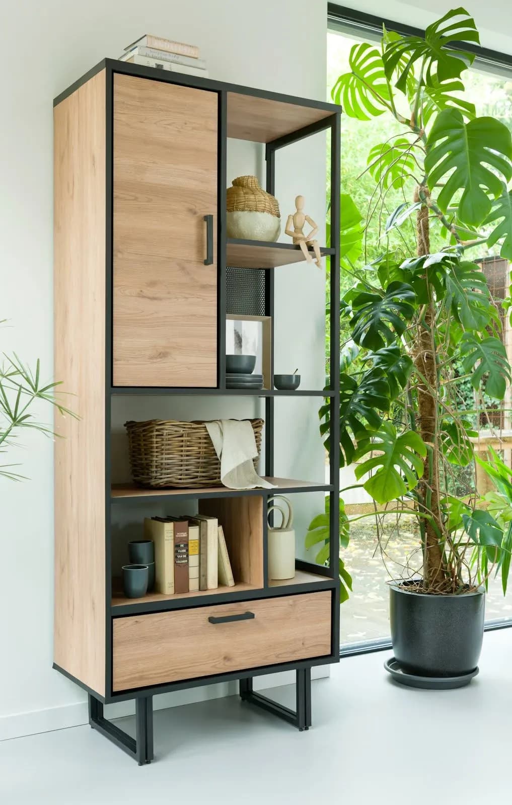 Avalon, Buecherregal 80 cm - 1-Tür + 1-Lade + 5-Nischen