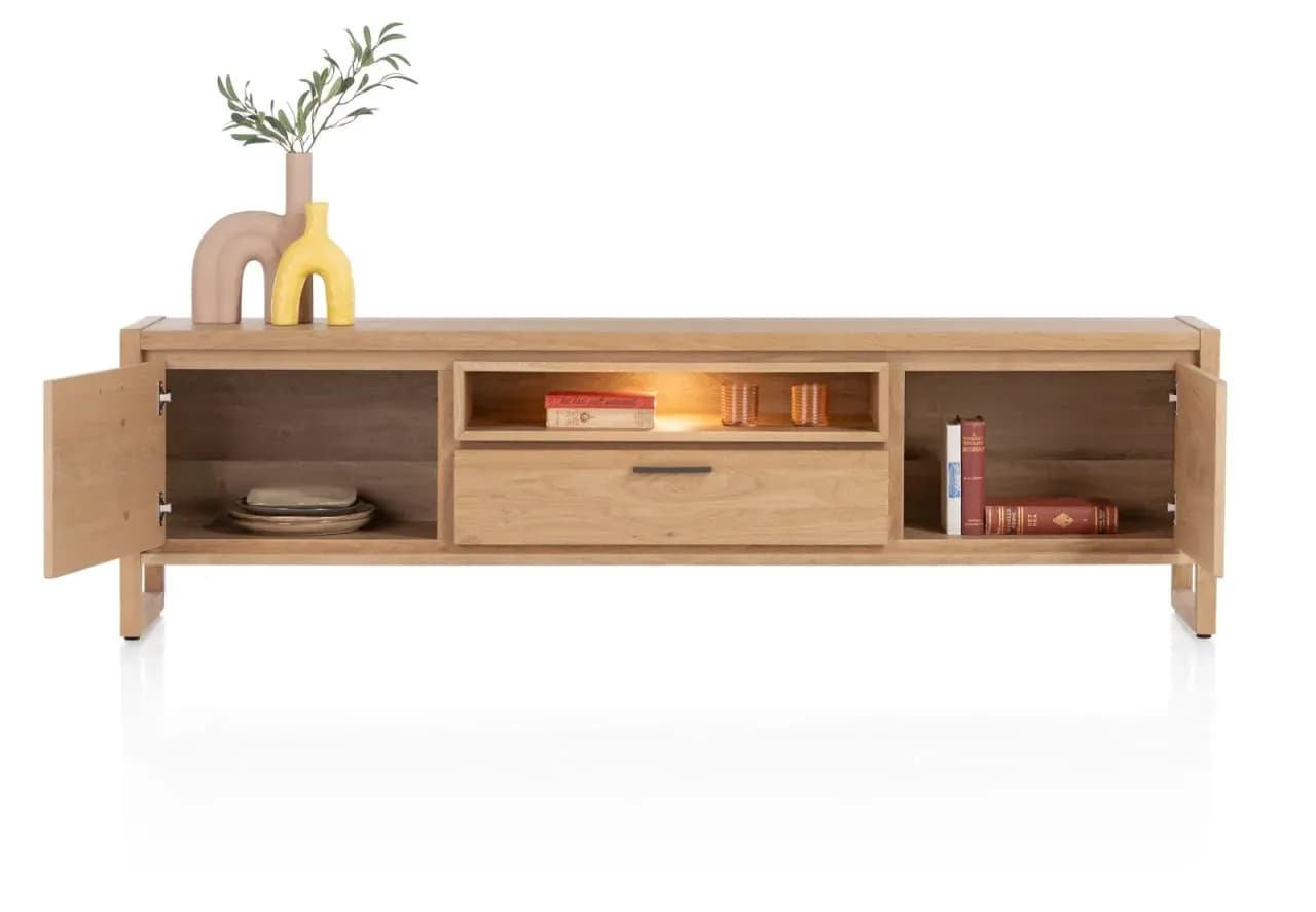 Nystead, Lowboard 210 cm. - 2-Türen + 1-Lade + 1-Nische (+ LED)