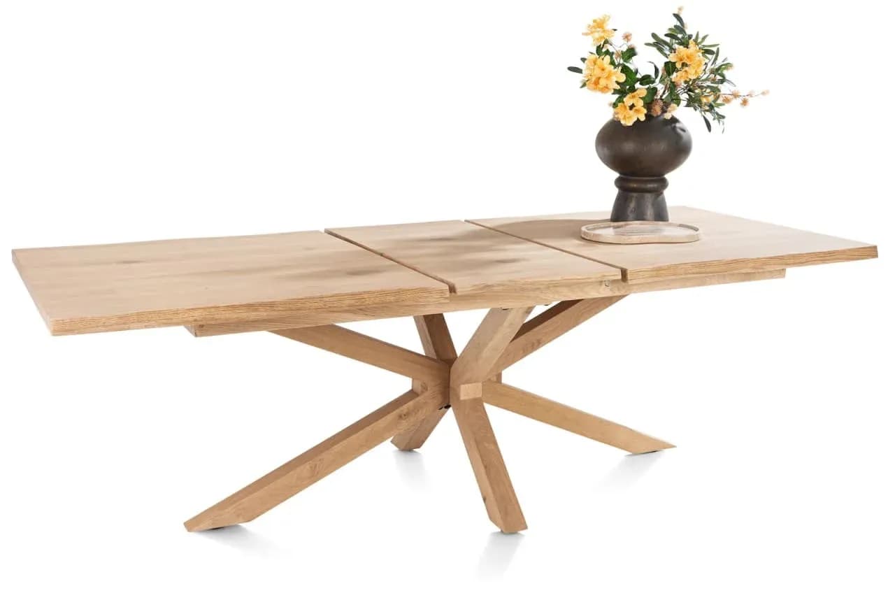 Nyborg, Ausziehtisch 190 (+ 50) x 100 cm - Tischplatte mit natürliche Baumkante - Mittelfuß Holz