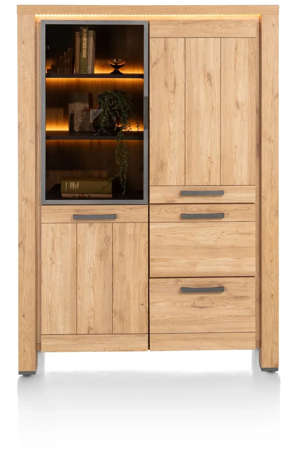 Delmonte, Schrank 120 cm - 1-Glastür + 2-Türen + 2-Laden (+ LED)