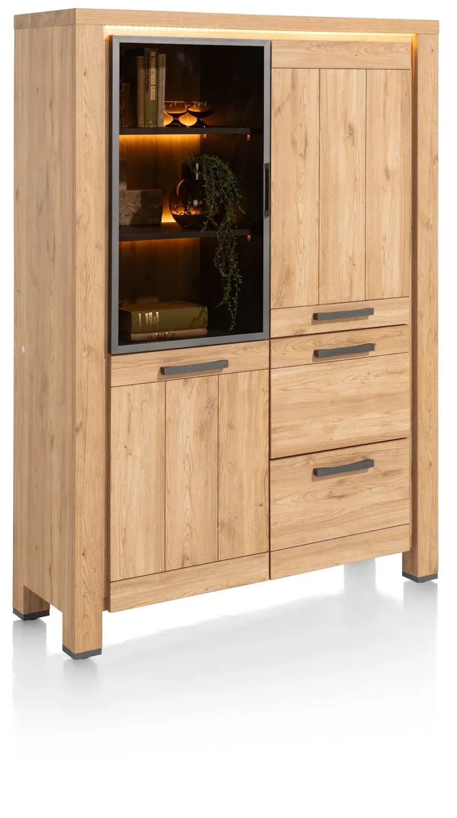 Delmonte, Schrank 120 cm - 1-Glastür + 2-Türen + 2-Laden (+ LED)