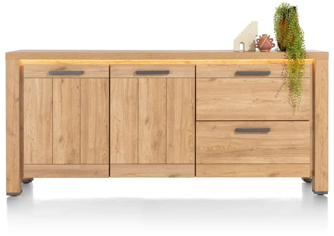 Delmonte, Sideboard 190 cm - 2-Türen + 2-Laden (dimmbare LED-Beleuchtung)