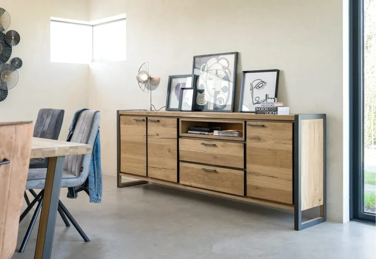 Metalo, Sideboard 240 cm - 3-Türen + 2-Laden + 1-Nische (+ LED)