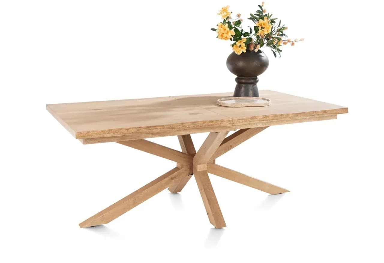 Nyborg, Ausziehtisch 190 (+ 50) x 100 cm - Tischplatte mit natürliche Baumkante - Mittelfuß Holz