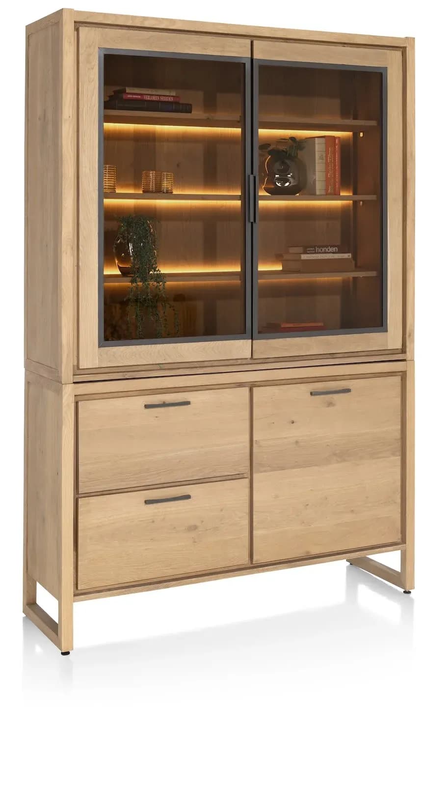 Nystead, Buffet 140 cm. - 1-Tür + 2-Glastüren + 2-Laden (+ LED)
