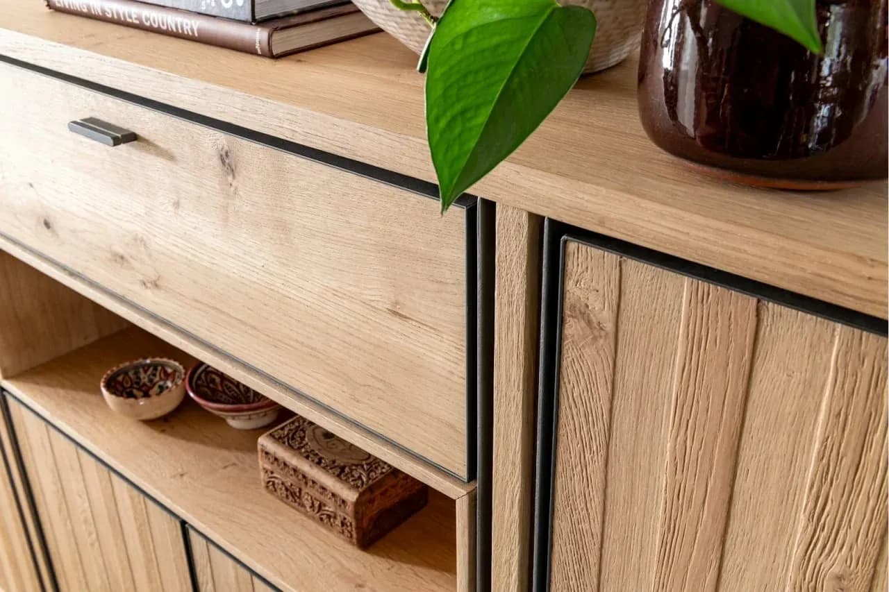 Shimanto, Highboard 180 cm - 4-Türen + 1-Lade + 1-Nische (dimmbare LED-Beleuchtung)