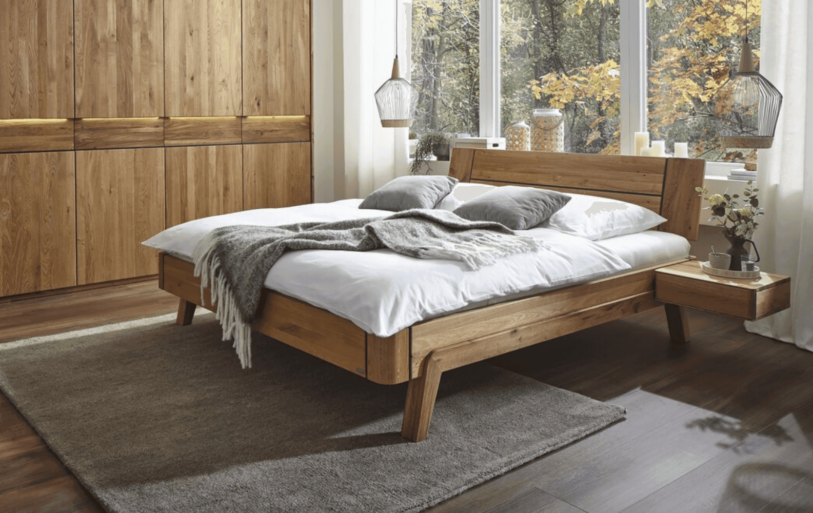 Natura Home Massivholzbett New Jersey mit Kleiderschrank in Wildeiche