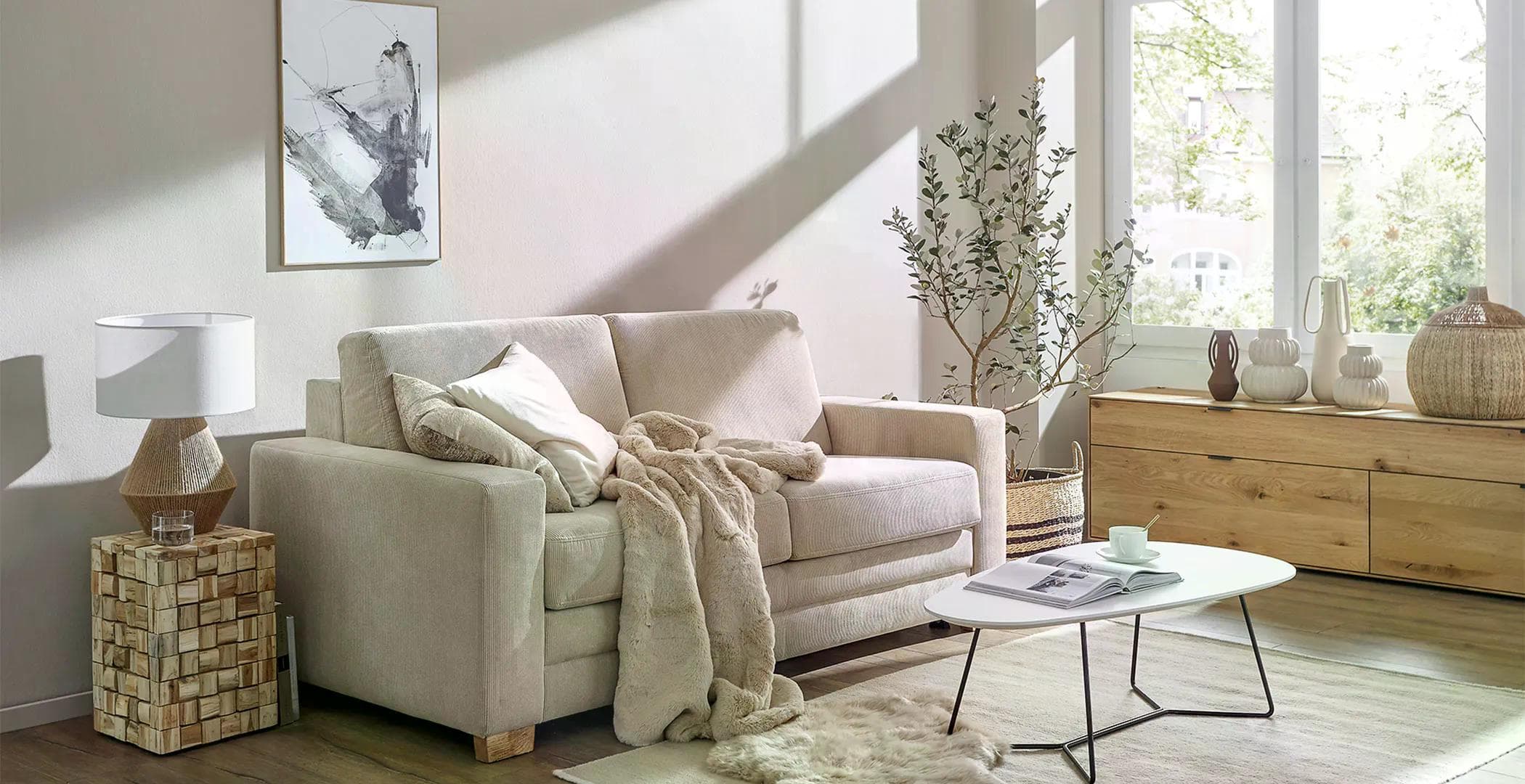 Natura Schlafsofa Lakeville in Beige – flexible Schlafcouch