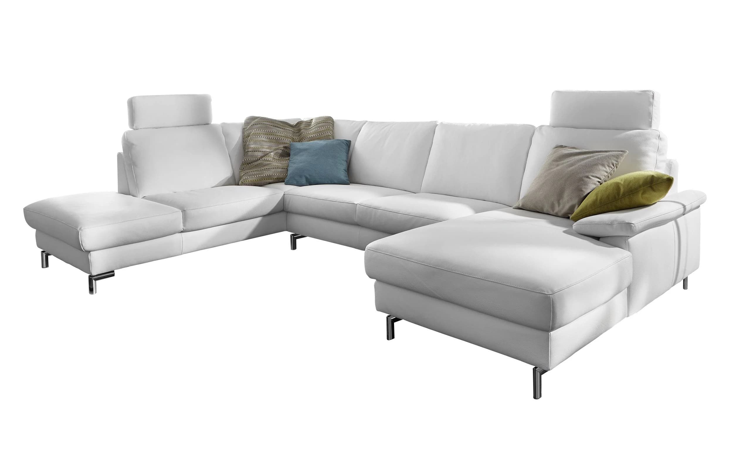 Wohnlandschaft - Ecke links mit 2-Sitzer und Longchair rechts, Leder, Weiß