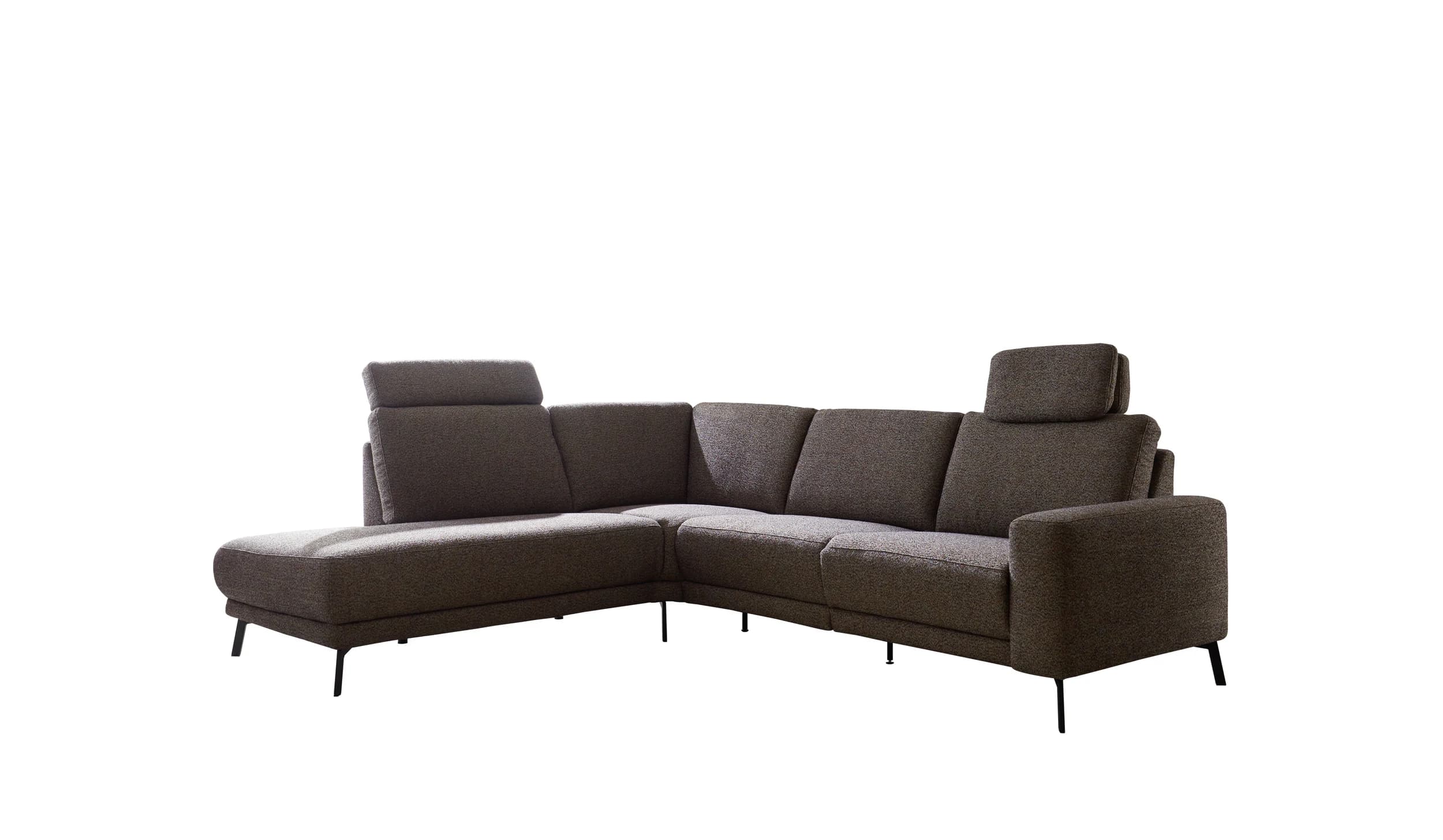 Ecksofa EM Santarem - mit Kopfstützen, Ecke links mit 3-Sitzer, Stoff, Grau