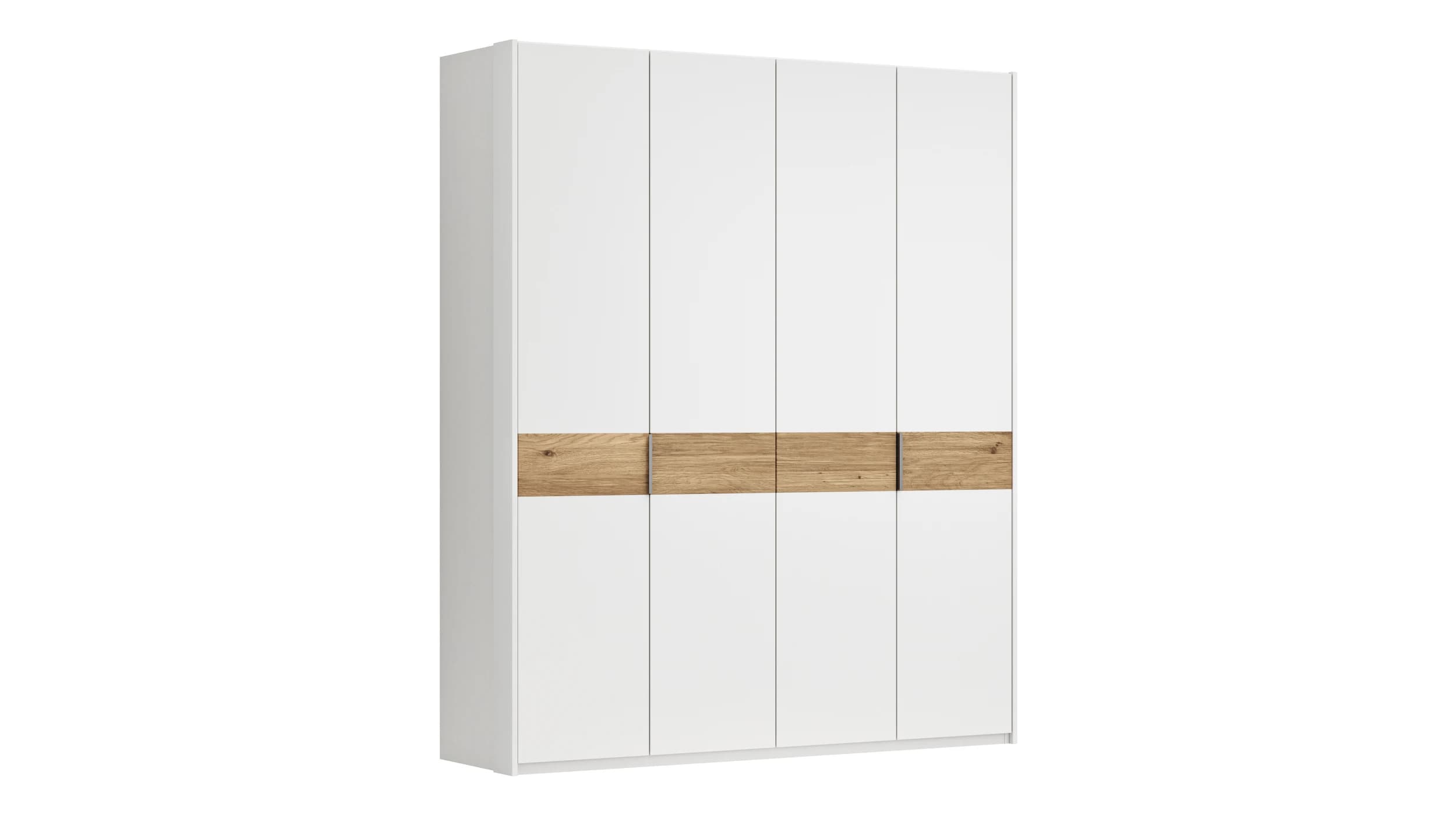 Drehtürenschrank Viana - B ca. 204 cm, Lack, Weiß, Riffholz, Wildeiche