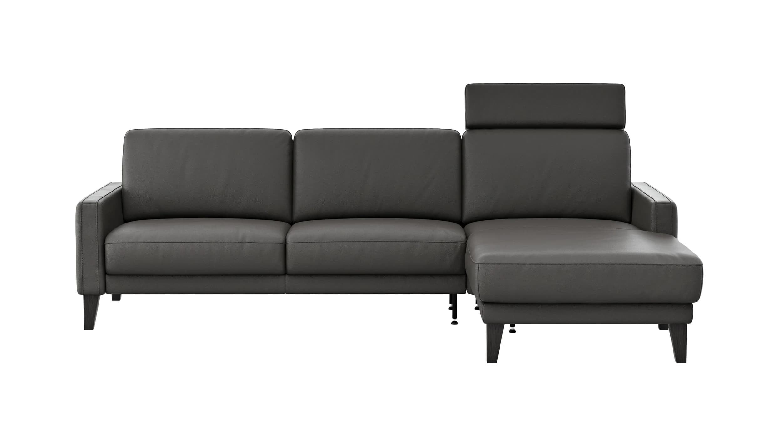 Ecksofa Matero - 2,5-Sitzer mit Longchair rechts inkl. Relaxfunktion motorisch, Leder, Anthrazit